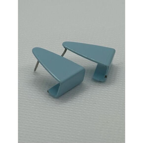 Triangle Geometry Baby Blue Pierced Post Back Stud Earrings - Picture 2 of 10